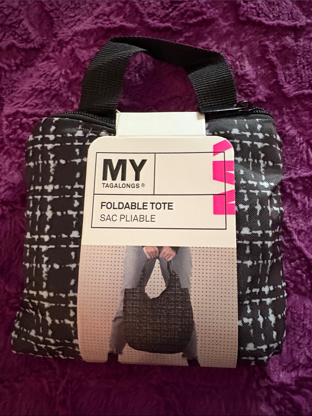 MY Tagalongs Black Foldable Tote with Subtle White Pattern